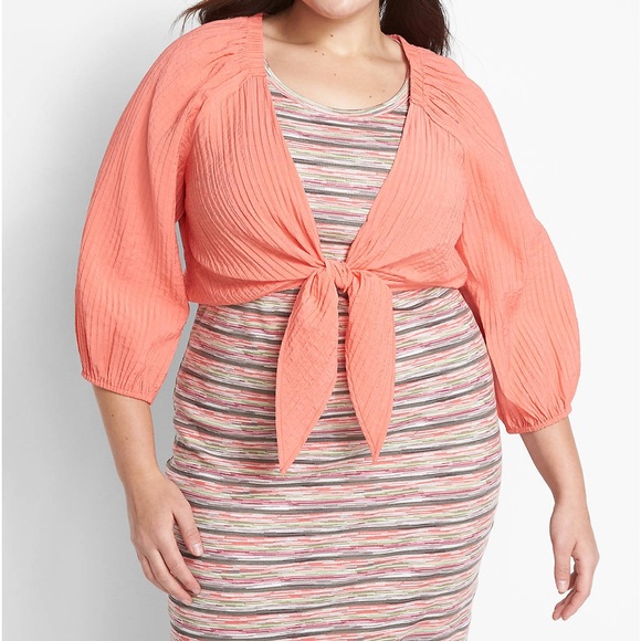 LANE BRYANT Coral Melon Orange Tie-Front Over piece Shrug Crop Plus Size 18/20 - Picture 2 of 15